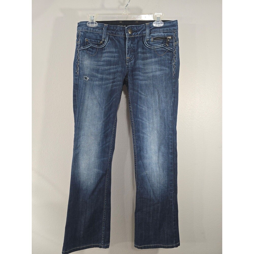 Rerock For Express Women's Size 6 Womens Dark Blue Bootcut Jeans Y2K flap BK